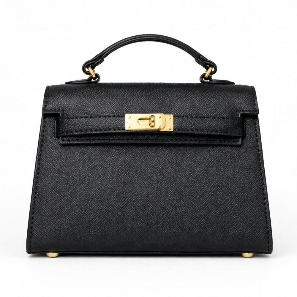 TU.LX GRACE KELLY Black Top-Handle Bag with Crossbody Strap, Brand New